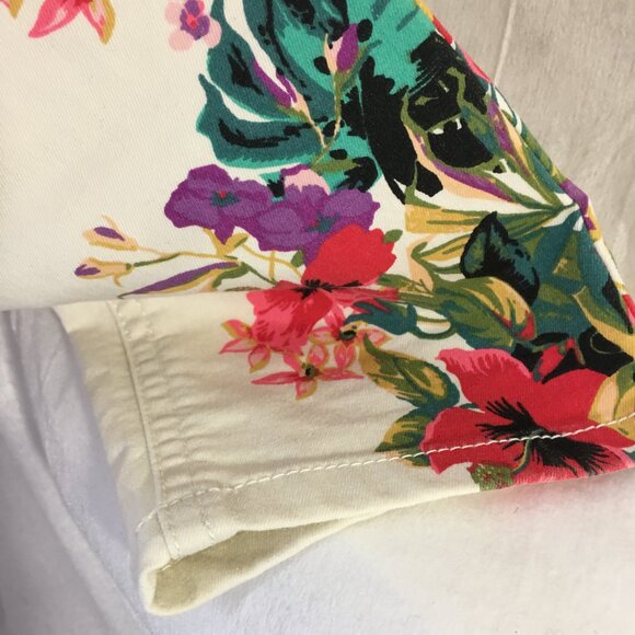 BISOU BISOU Pants White Jeans Sz10 Waist 32" Floral Graphics legs hip Denim - Picture 2 of 9